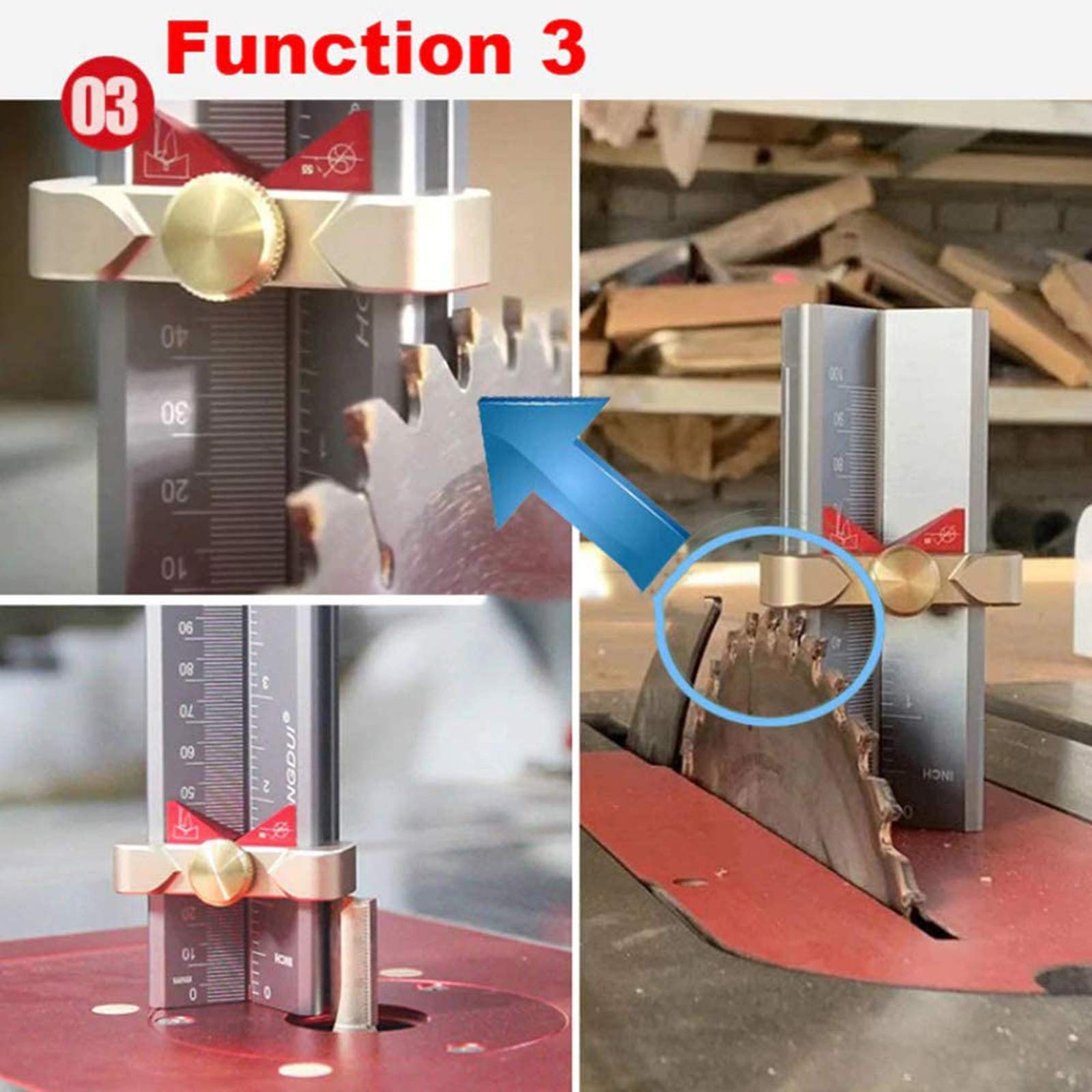 Jauge de mesure multifonction 3 en 1 - Jauge de profondeur de forage et de point de forage - Jauge d'angle de meulage et de hauteur de scie à table - Outil de travail du bois