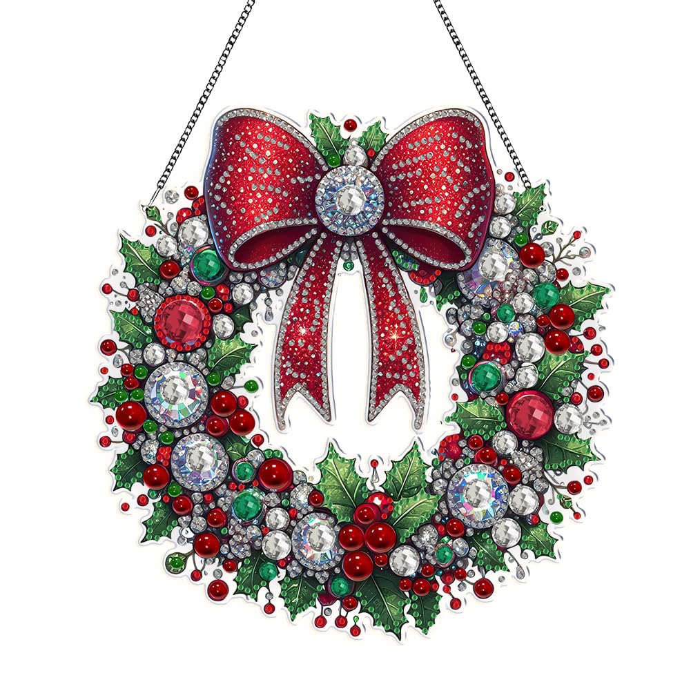 Fiorky Xmas Garland Diamond Painting Hanger Pendant Kit,Candy House Wreath Diamond Painting Hanging Pendant 5D Diy Diamond Painting Dots Pendant Rhinestone Diamond Art Diy Diamond Art Kit For Decoration