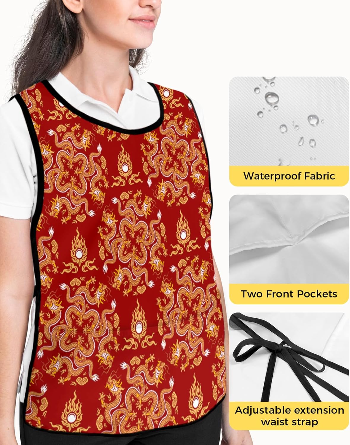 China Dragon Cobbler Aprons with 2 Large Pockets for Men Women,Tradition Chinese Historical Oriental Culture Cobbler
