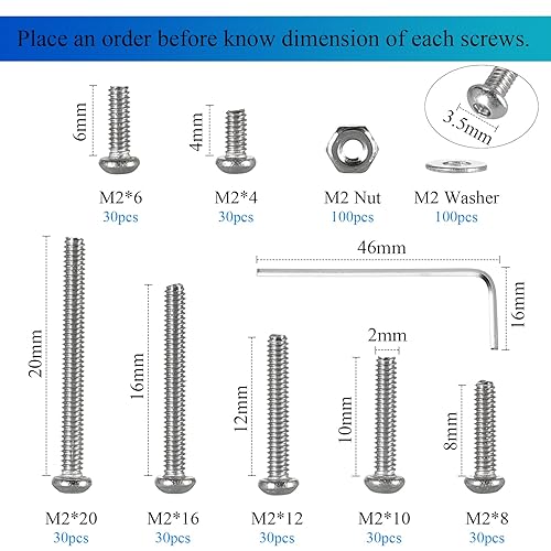Miniatura 3 de HanTof 410 tornillos hexagonales de cabeza de botón pequeño, acero inoxidable 304, M2 x 4681012160.787 in Kit de tornillos de máquina de cabeza