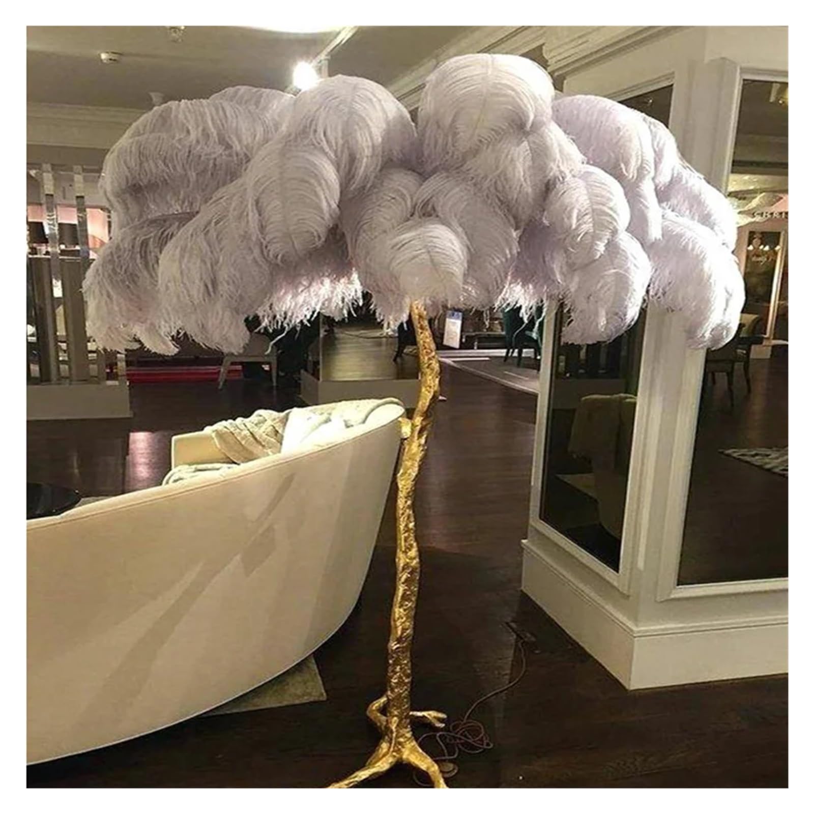 Luksusowa Lampa Podłogowa LED Ze Strusich Piór Księżniczka Nowoczesna Gałąź Drzewa Stołowa Romantyczny Wystrój Salon Nocny Stojący Elegancki Luksusowy(All Coppe,H80CM 25_RED COLOR)
