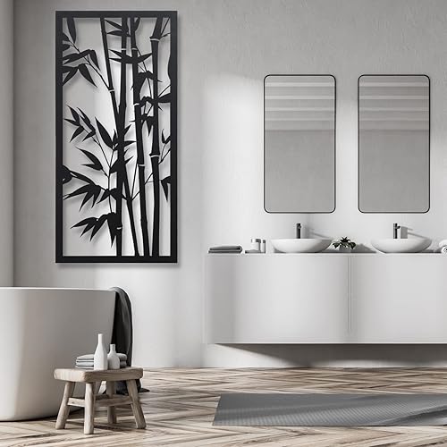 Arte de pared de metal, decoración de pared de metal con árboles de bambú, bosque de bambú, decoración moderna única para el hogar, decoración de
