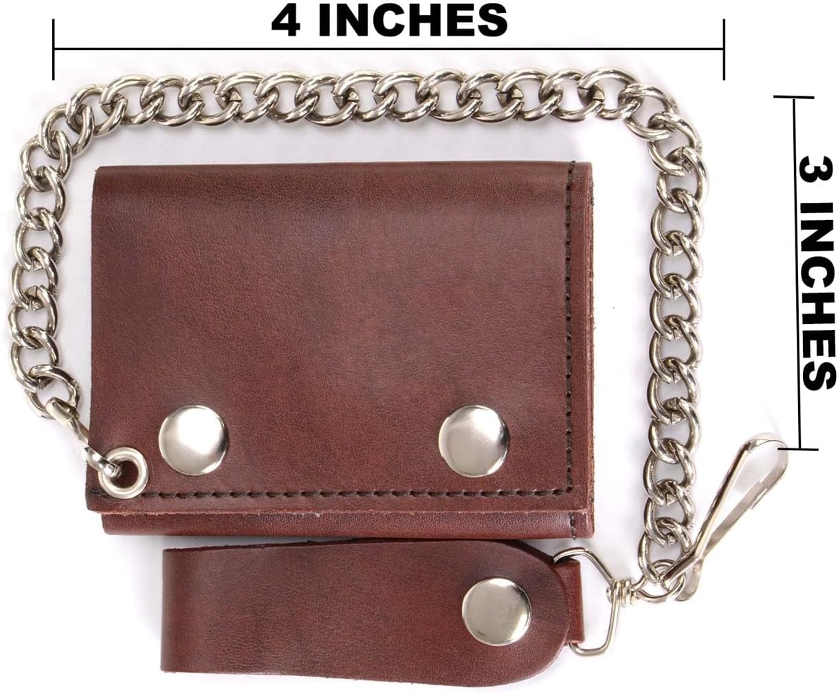 Milwaukee Leather MLW7886 Men's 4” Antique Brown Leather Biker Tri-Fold Wallet w/Anti-Theft Stainless Steel Chain - 4 Inch - Image 3