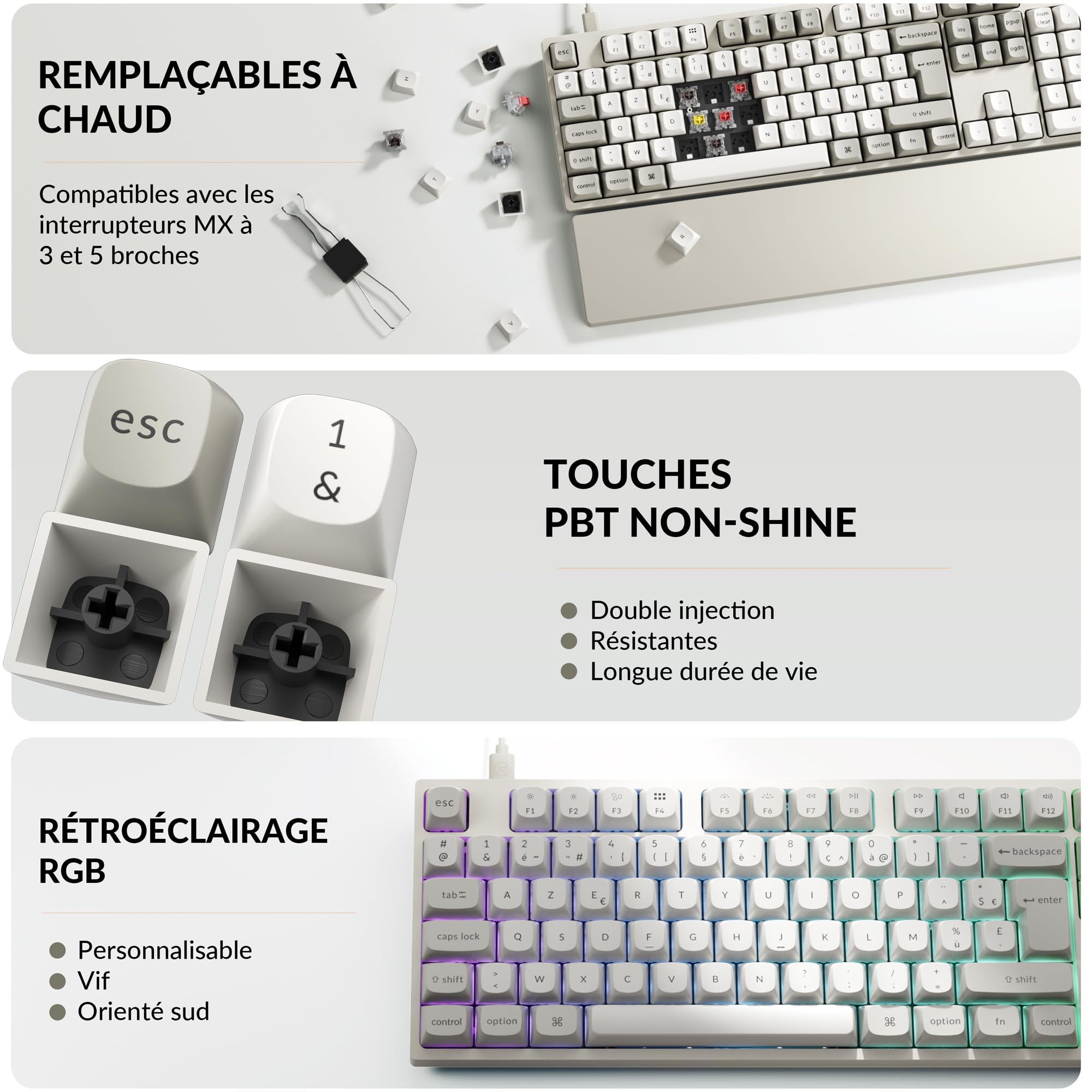 Keychron C2 Pro 8K Clavier Mécanique Filaire AZERTY, Interrupteurs Marron