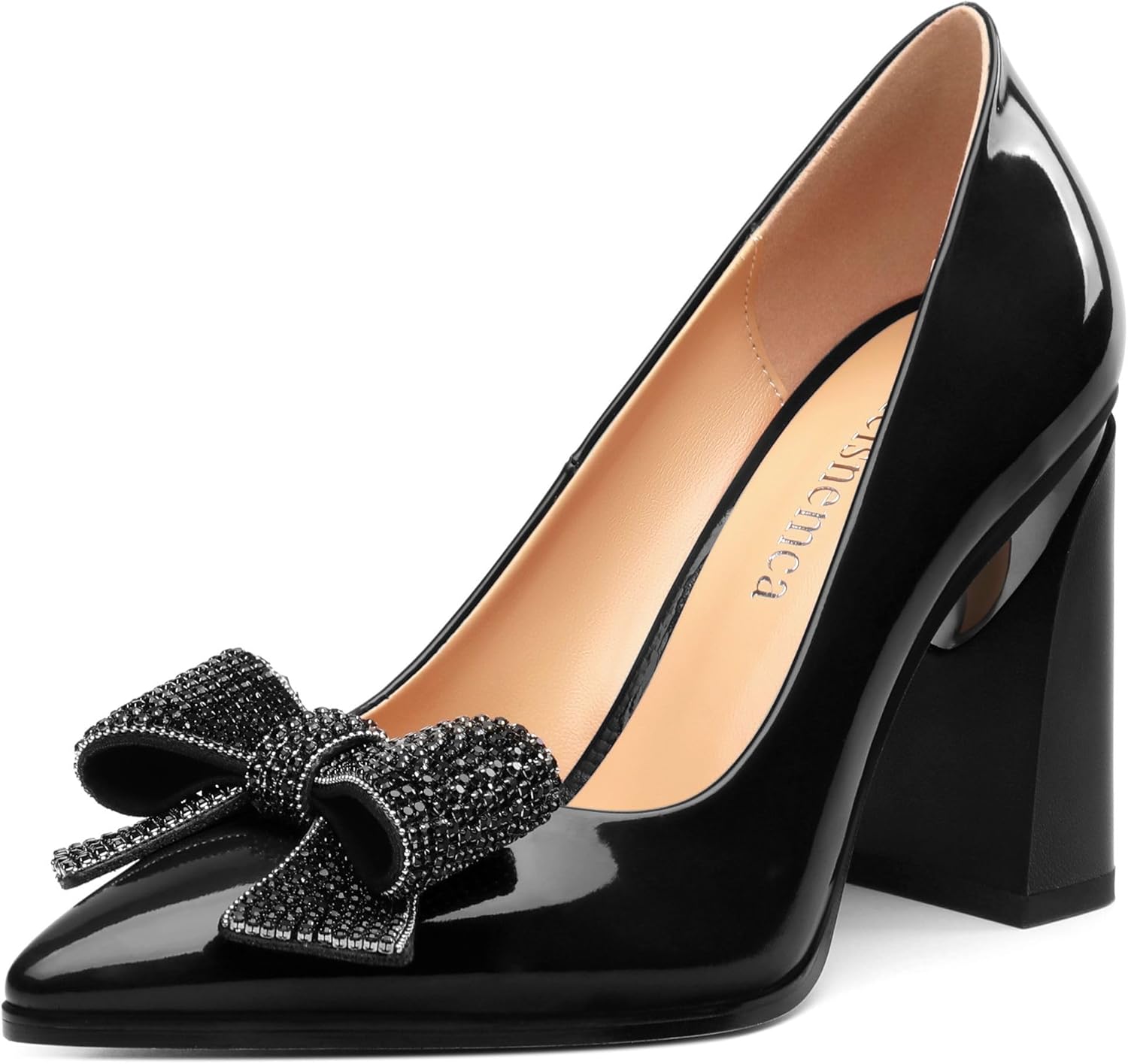 Heisnemca Womens Chunky Block Heels - Elegant Bow Design
