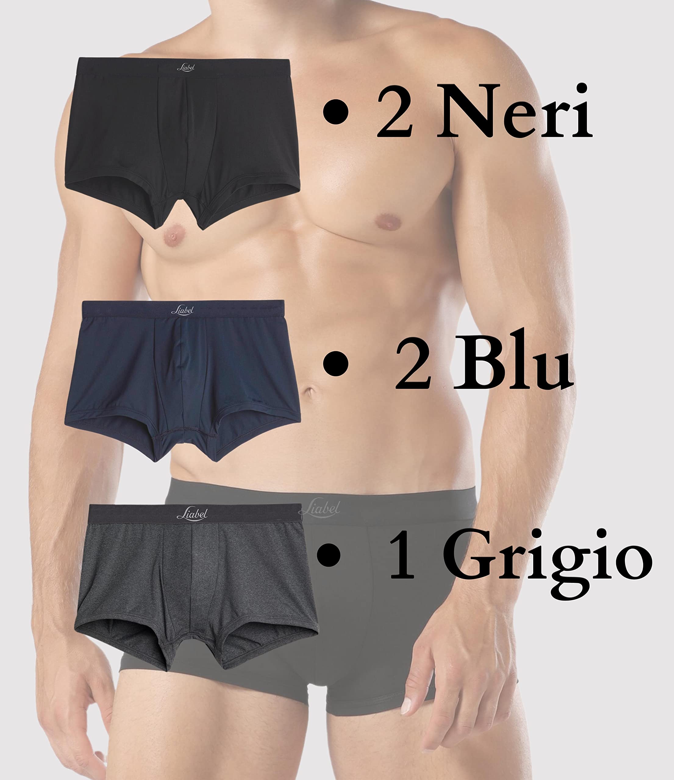 Liabel - 5 Boxer Uomo Seamless Senza Cuciture Intimo Mutande Uomo Colorate alla Moda Bianchi Neri 2 Neri 2 Blu 1 Grigio