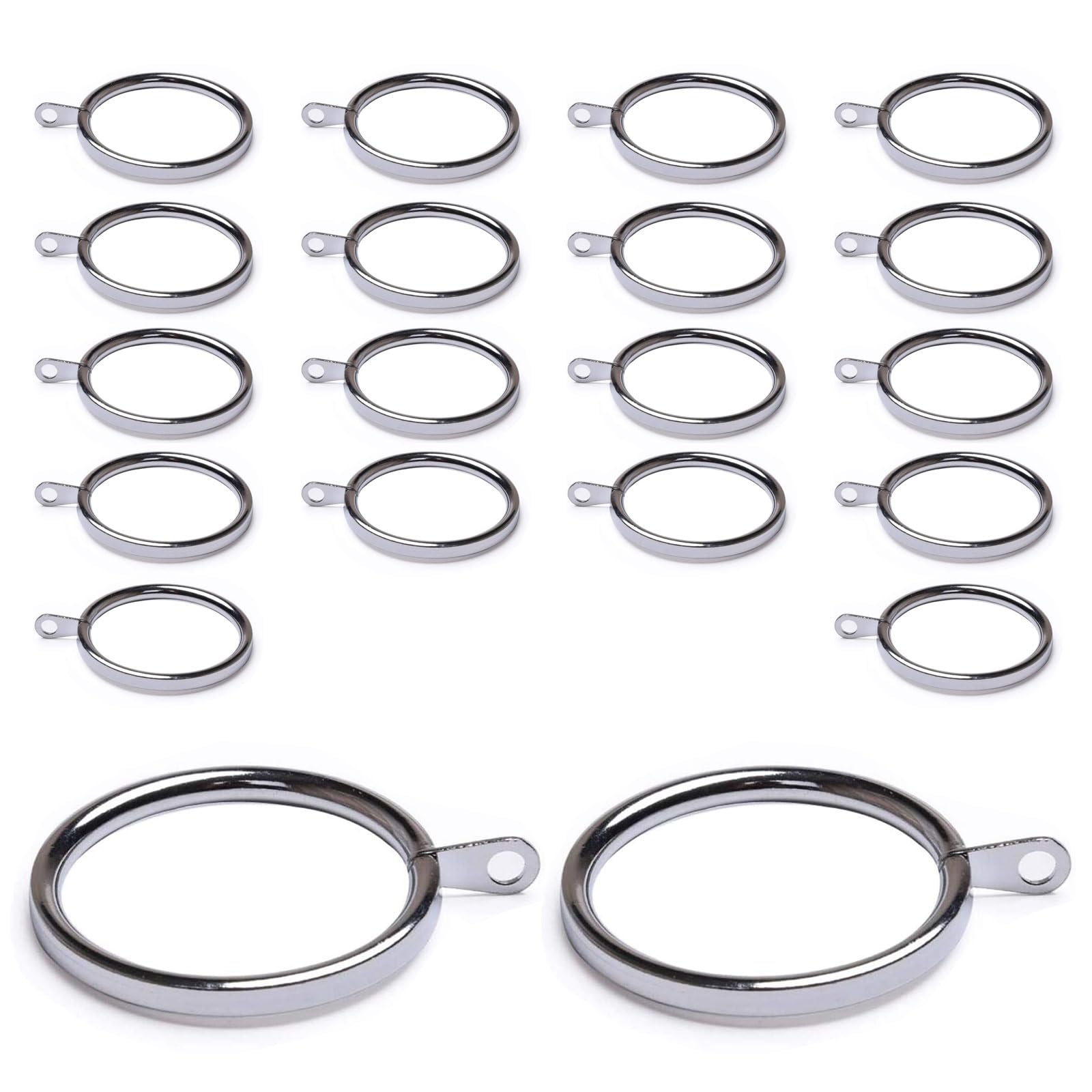 Metal Curtain Rail Rings with Eyelets, 20 Pack 45mm Large Silver Heavy-duty Round Decorative Drapery Pole Rod Hanging Rings