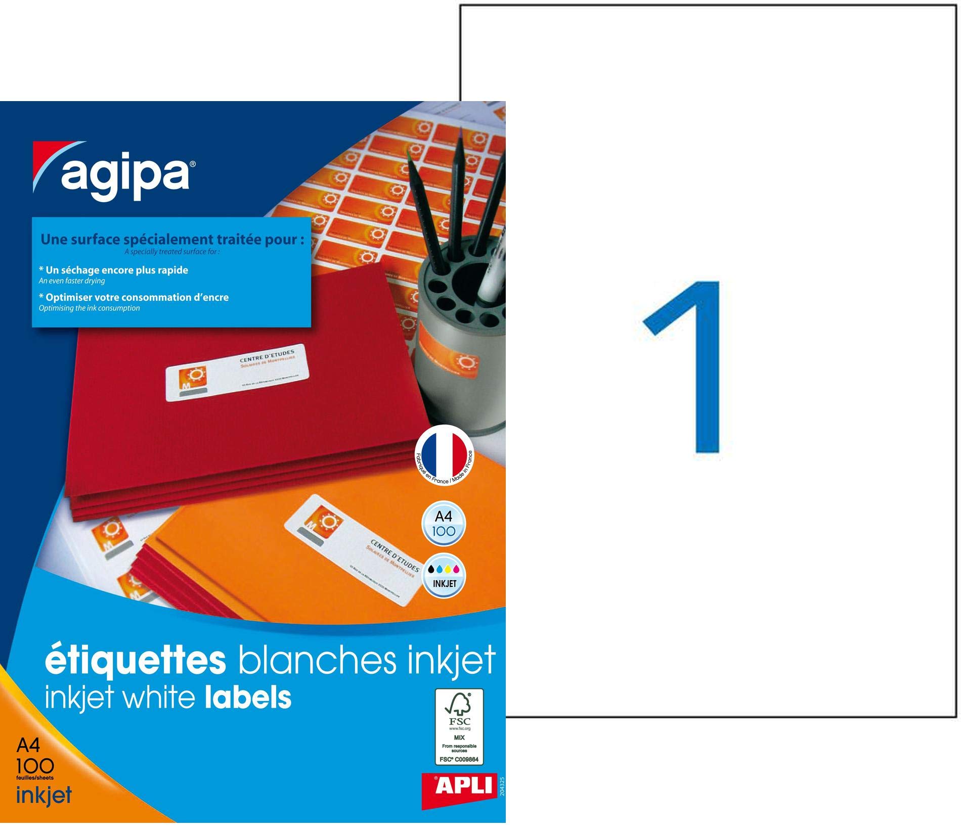 APLI 102503 100 Inkjet Labels with Rounded Corners, 210 mm x 297 mm, White