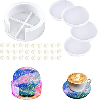 4 Pezzi Stampi per Resina Rotondo Sottobicchieri Stampo in Resina Sottobicchieri Fai da Te con 30 Pezzi Protezioni per Dita Coaster Stampi in Resina Rotondi per Decorazione di Casa, Ø 9cm