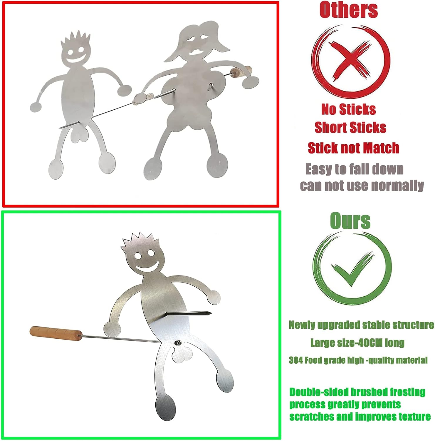 CestZSL Steel Hot Dog Marshmallow Roasters Camfire Skewer Stick 304 Stainless Steel Novelty Barbecue BBQ Skewers, Barbecue Forks for Campfire, Bonfire Grill( Only Boy,Sticks Included )1 PC : Everything Else