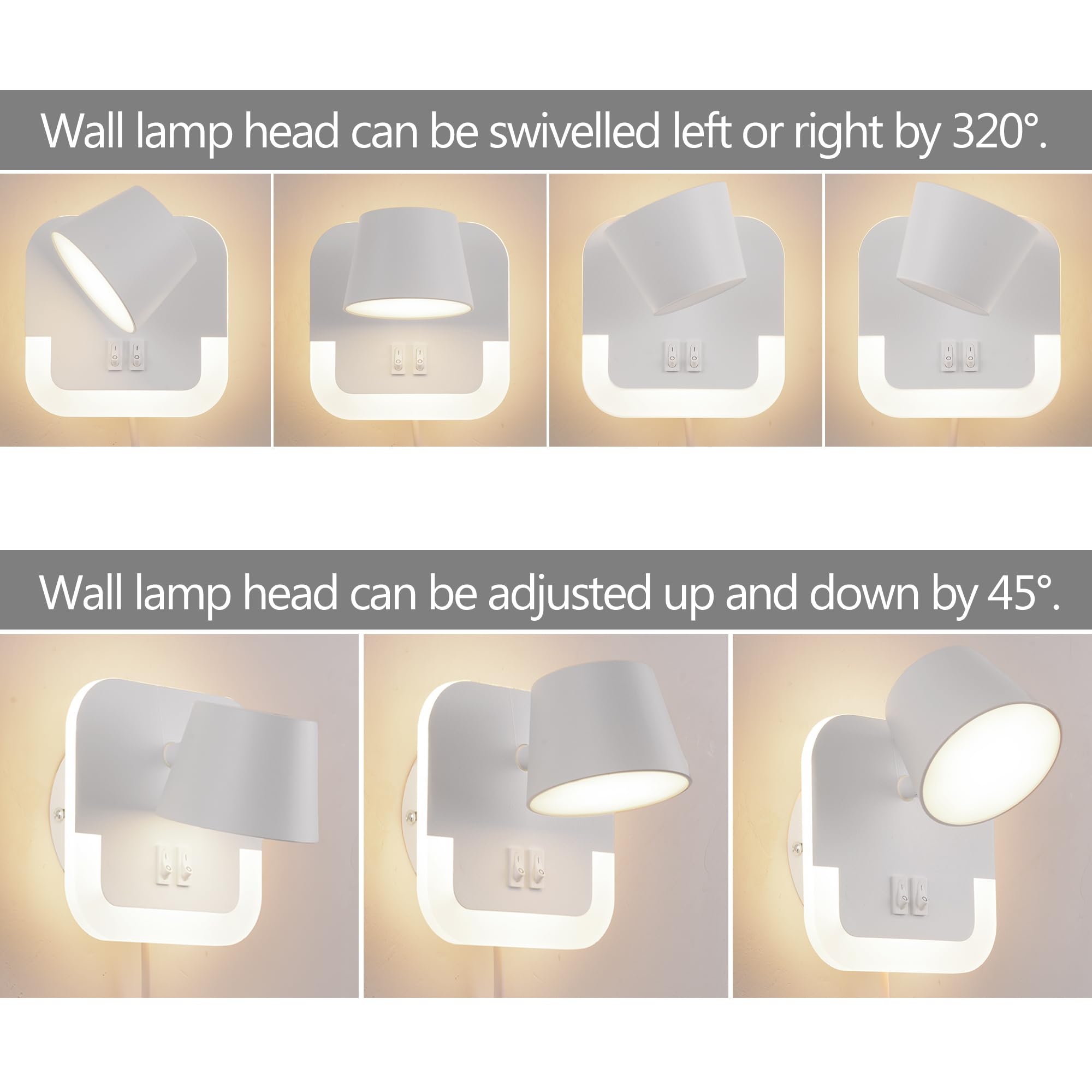 Lampe de lecture LED Applique Murale 3000K Réglable 4W+8W Tête Rotative Blanc