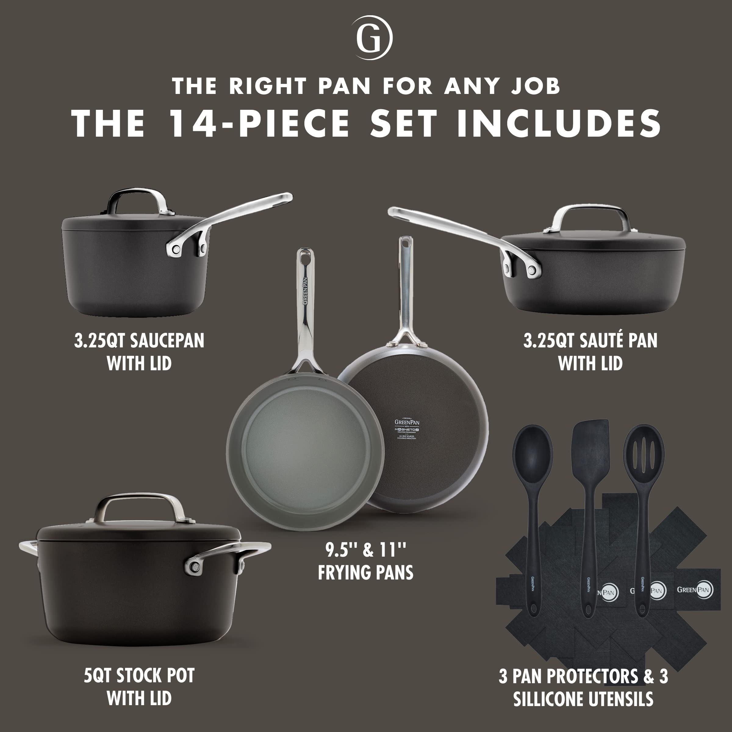 GreenPan GP5 Hard Anodized Healthy Ceramic Nonstick 14 Piece Cookware