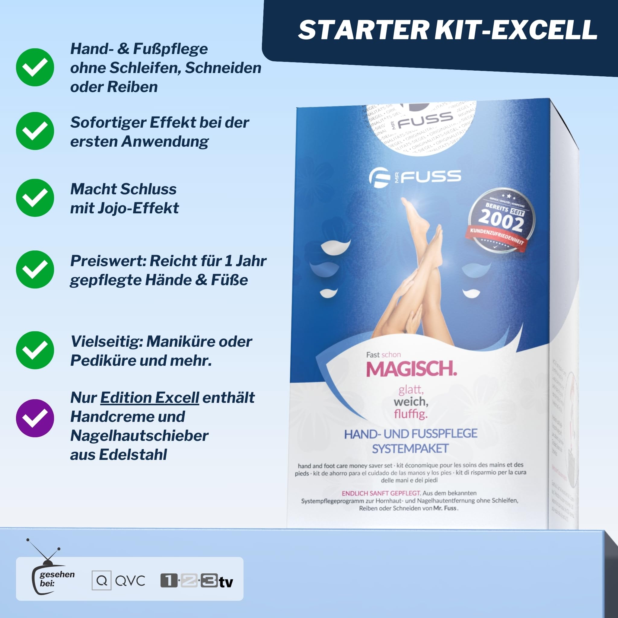 Mr. Fuss® Starter Kit 7-teilig Edition Excell Hornhautentferner Systempaket für sanfte Entfernung auch für Maniküre