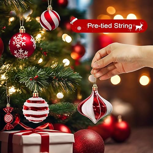 Miniatura 2 de QBA Juego de 50 adornos de bastón de caramelo de Navidad, decoraciones de árbol de Navidad con cuerdas para colgar, bolas de plástico inastillables