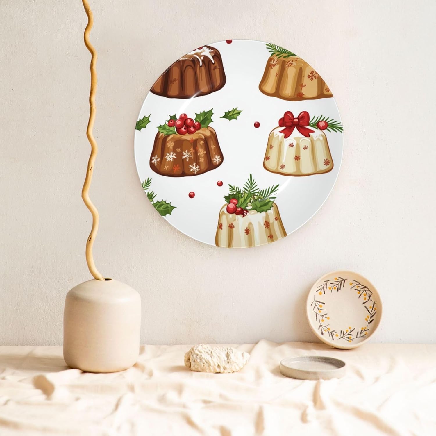 Christmas-Cakes-Pattern 10 Inch Decorative Plate With Stand, Elegant Display Wall Plate For Home Decor