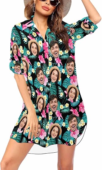 Custom Face Swimsuit Cover-Up Personalized Womens Beach Cover Ups for Swimwear with Face Bathing Suit Coverup Bikini