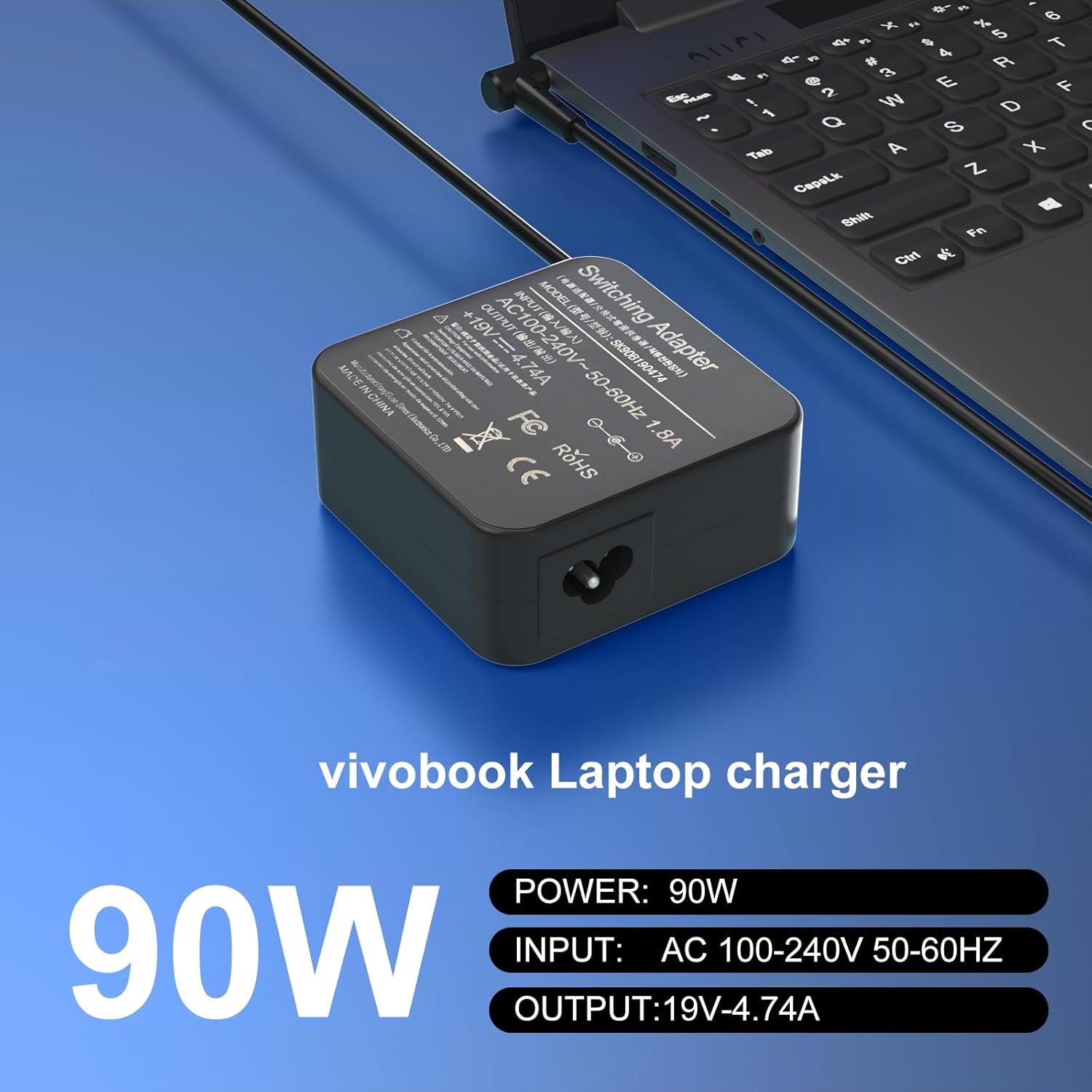 90W Adapter Charger Compatible with Asus Vivobook 14X 15X 16X 17X M1703Q M1603Q K1703Z Y1603C D1603Q ExpertBook B1500 P2451F P751J Asus Q534U Q529Z Q524UQ UX533F UX480F ADP-90LE B Power Cord