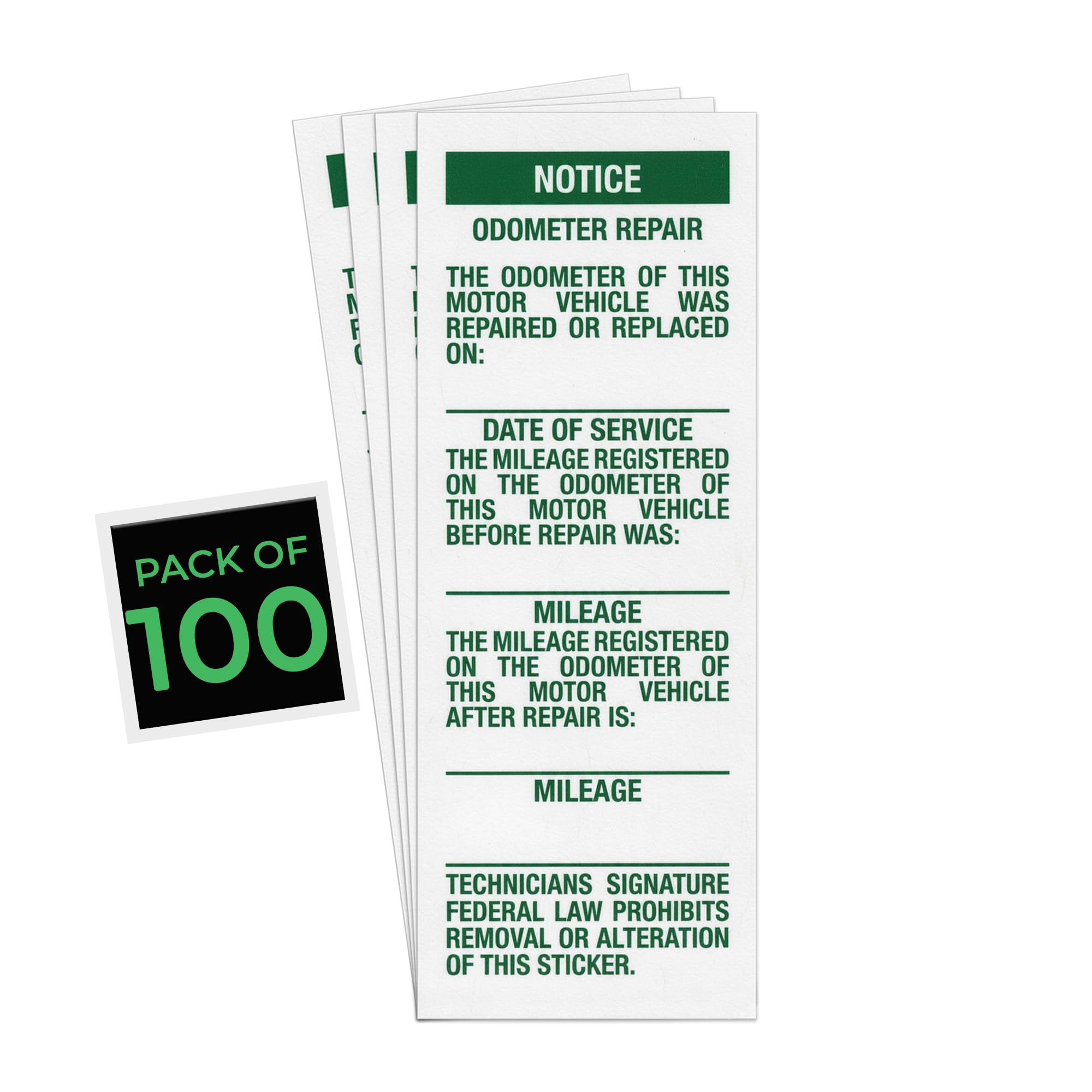 Odometer Repair & Mileage Verification Label 1.5" x 4" - Federal Odometer Disclosure Sticker with Date & Before/After Mileage Fields - Vehicle