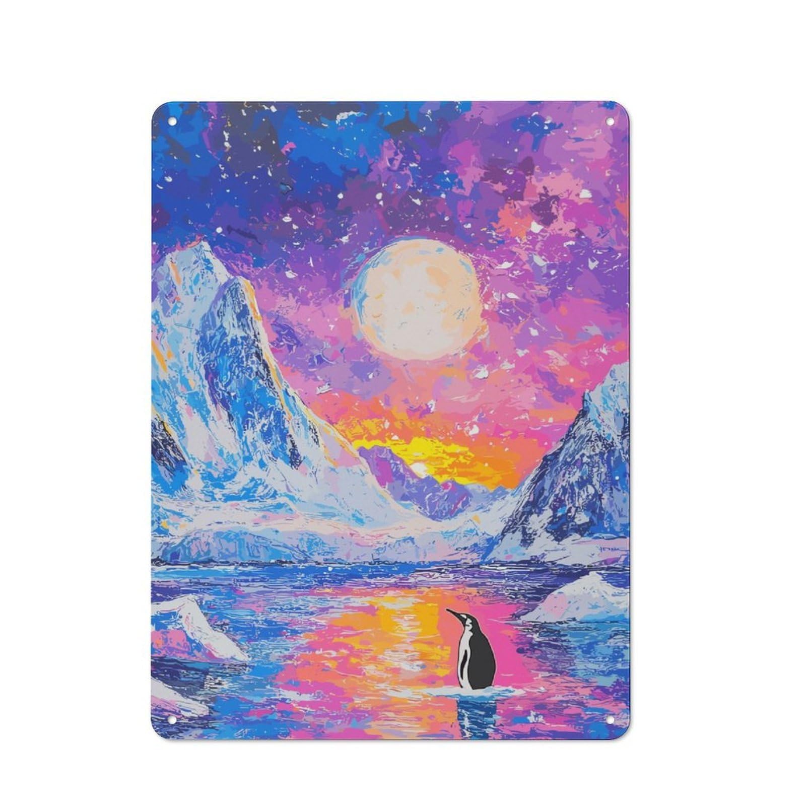 Junmoney Lonely Penguin Sunset Vintage Metal Plaque 40X30cm For Man Cave Or Games Room, For An Autumn Update To Man Cave And Games Room