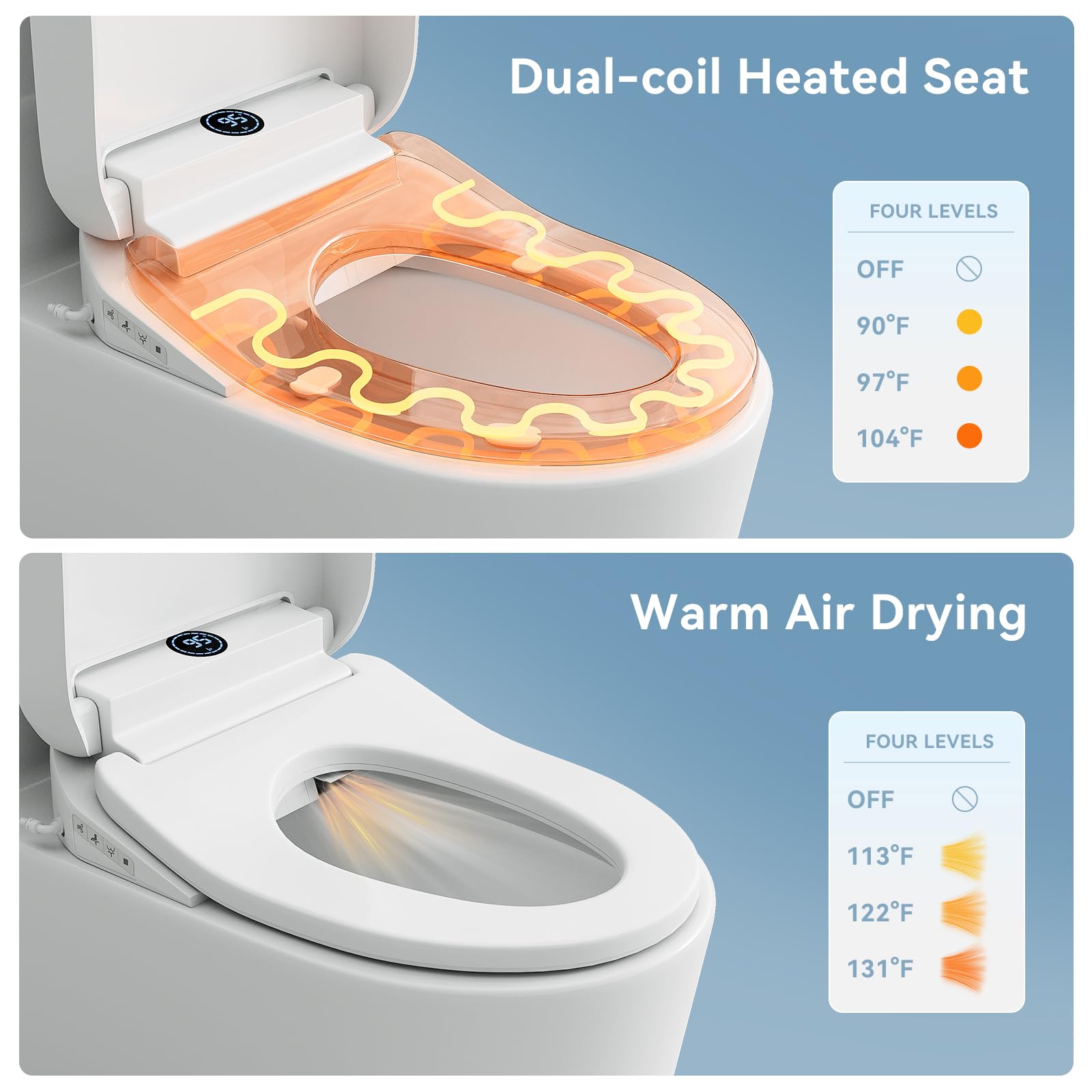 TOTTE Smart Bidet Toilet Seat with Auto Open Close Lid - Elongated Heated Seat Instant Warm Water Air — view 4