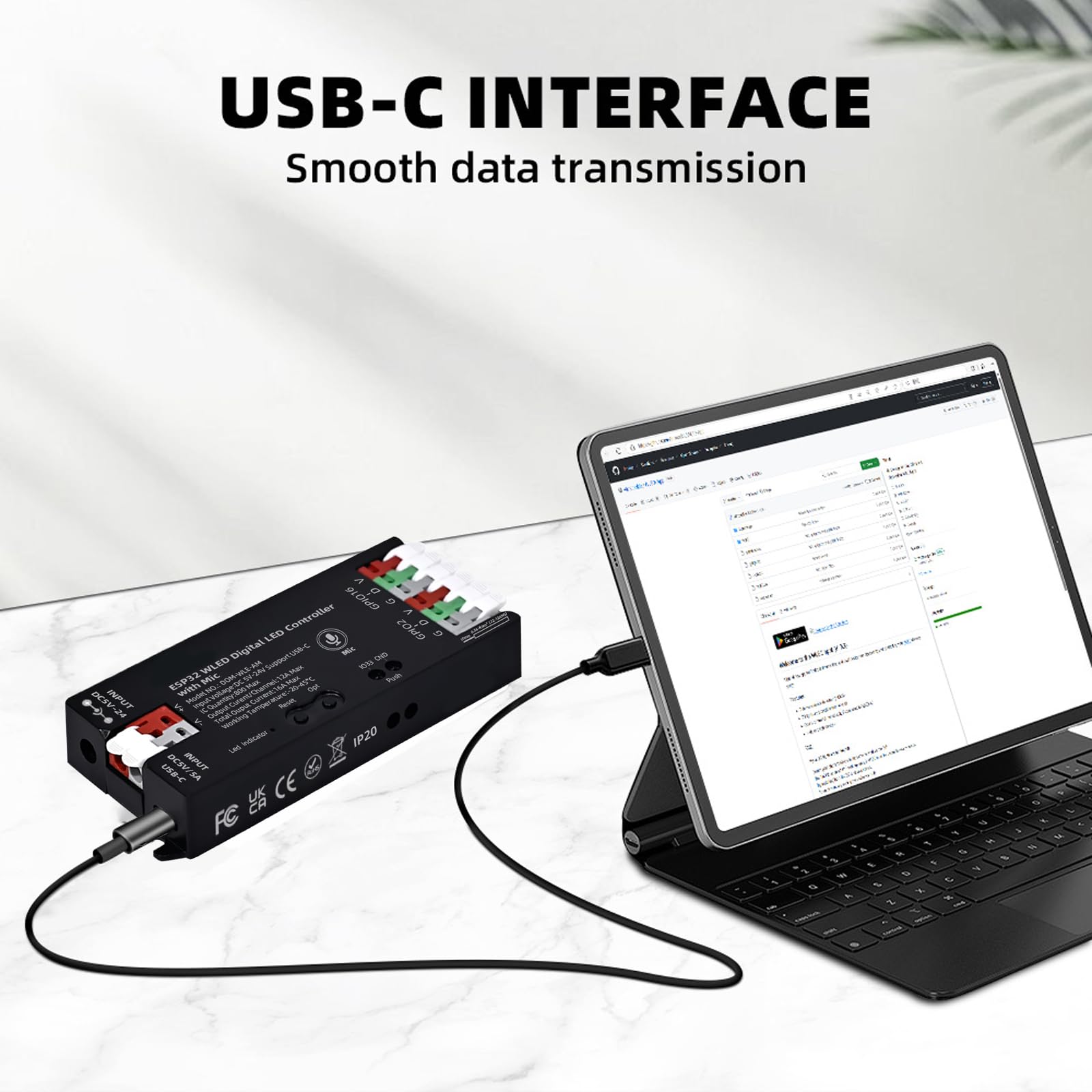 Controller WLED con Microfono, Controller Digitale ESP32 per Strisce LED RGB, RGBW, DC5-24V Controllers WLED Digitale Indirizzabile per Strisce LED WS2811, WS2812B, SK6812, WS2805