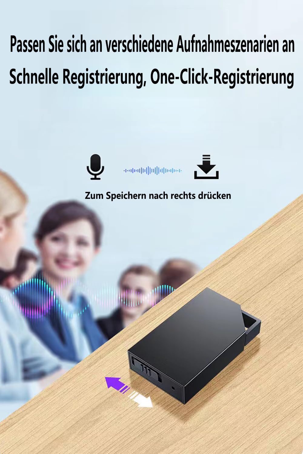 Diktiergerät Mini 64 GB Speicher, Voice Recorder Wiederaufladbar Über USB, Diktiergerät und Sprachaktivierung, Aufnahmegerät Mit Mikrofon, Diktiergerät Mit Schreibfunktion, Meetings und Interviews