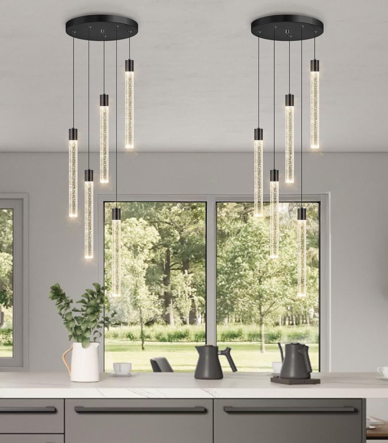 Modern Crystal Chandelier for Dining Room LED Dimmable Pendant Lights Kitchen Island Lighting Ceiling Hanging