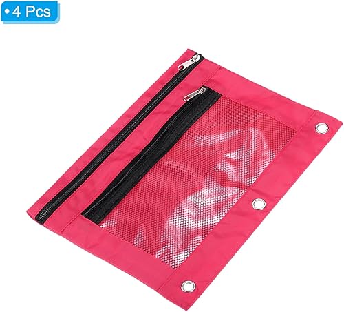 Miniatura 3 de PATIKIL Estuche para lápices para carpeta de 3 anillos, paquete de 4 unidades, tela Oxford de malla con cremallera, estuche para oficina y hogar,