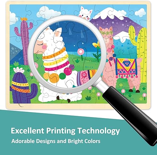 Miniatura 4 de Rompecabezas de 48 piezas para niños de 3 a 5 años, rompecabezas de madera de cactus de llama para niños de 3 años con piezas únicas de