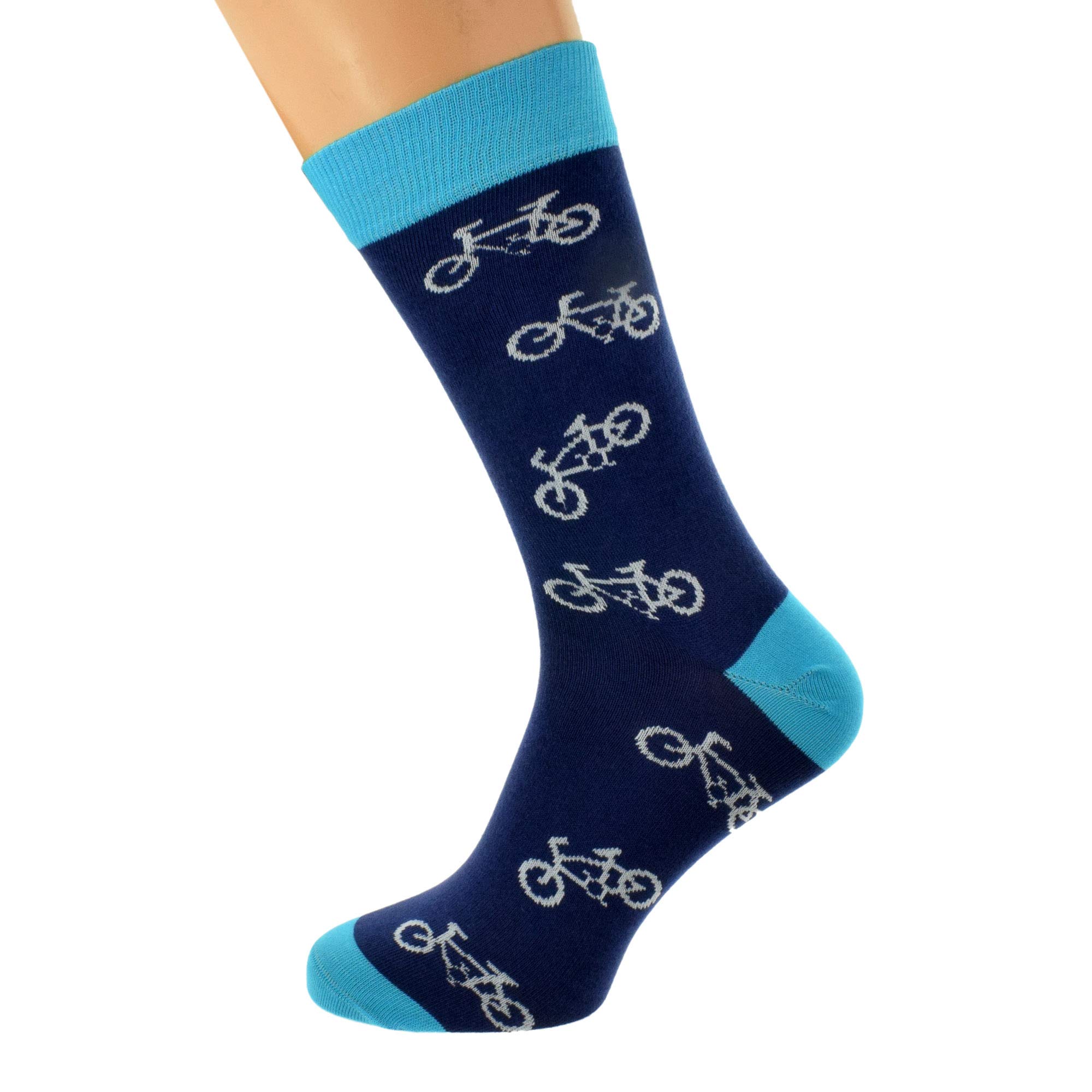 GTR Prestige Giftware Mad About Cycling Bicycle Pattern Socks, Navy Blue and Turquoise, UK Size 5-12