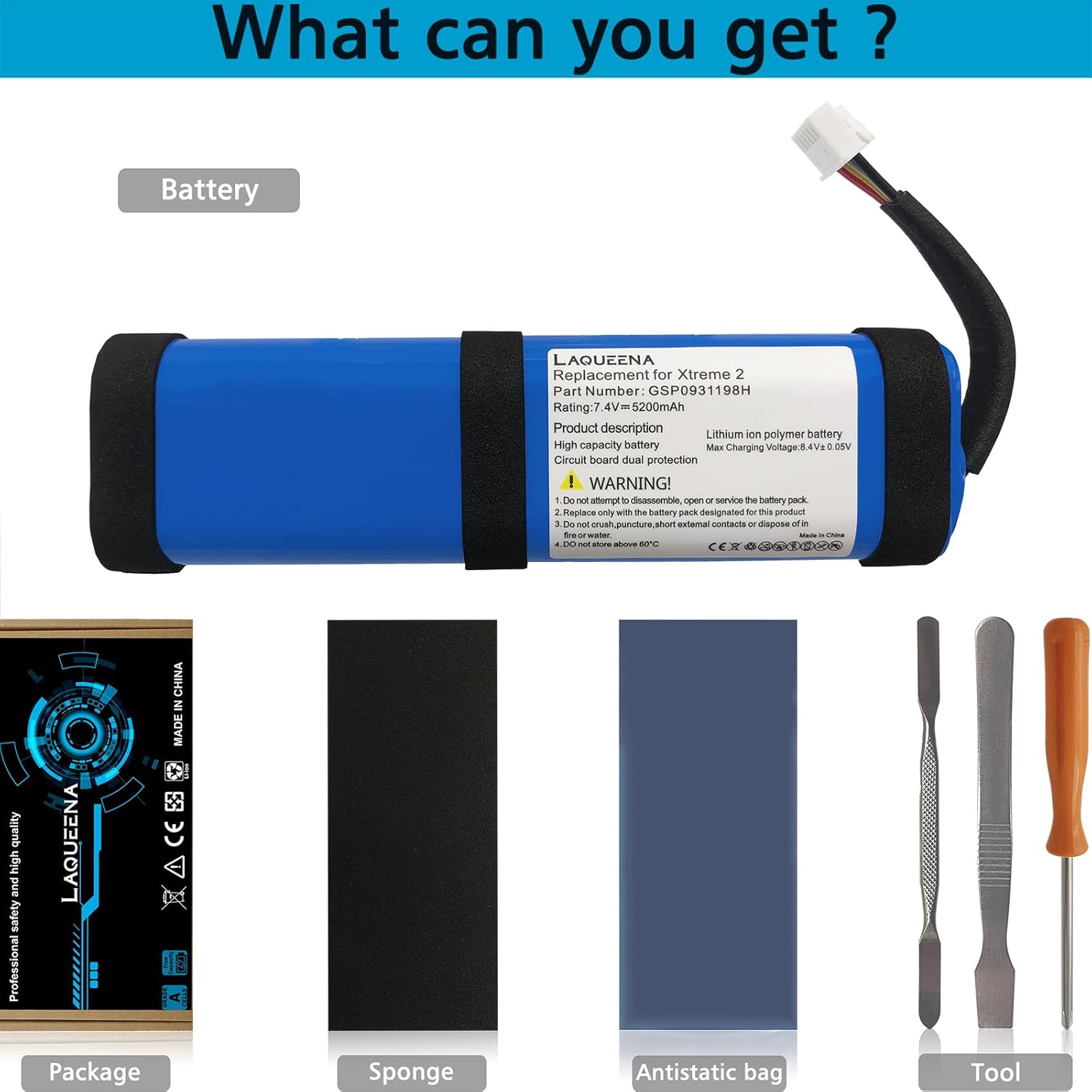 GSP0931198H 5200mAh Battery Compatible with Xtreme 2 Waterproof Bluetooth Speaker with Tools Battery Part NO Xtreme2 2INR19 66-2 SUN-INTE-103 7.4V(NOT Xtreme 1)