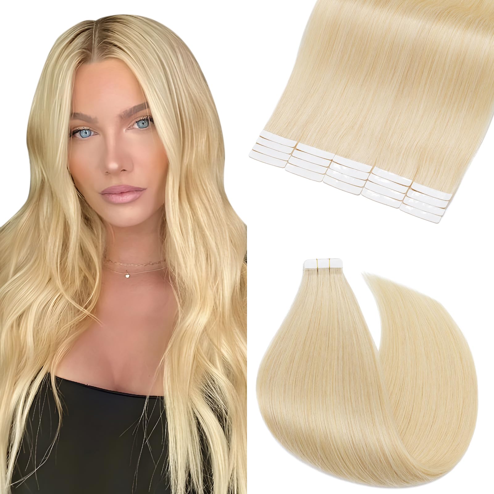Elailite Tape in Hair Extensions Real Human Hair 20 Pcs 40g