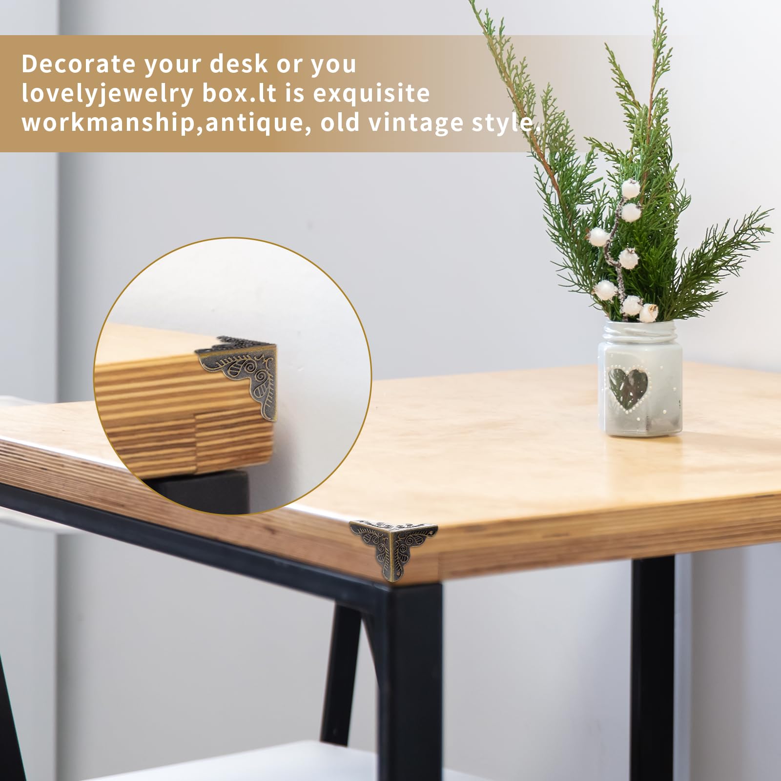 Tiazza 4 Protezioni Angolari Vintage In Ottone Con Motivo A Nuvole, Accessori Antichi, Bordo Scrivania, Scatola Regalo In Legno, Bronzo Antico