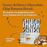 Vista 3 de Verb Chocolate Chip Banana Pan Cafeinated Energy Bars 90 calorías baja en azúcar Barras nutricionales Snacks veganos Barras de desayuno sin