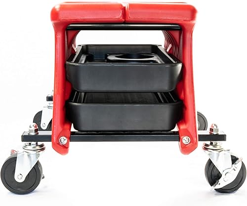 Miniatura 6 de Powerbuilt 240283 - Asiento de garaje con bandejas de herramientas, ruedas de rodamiento de bola lisa, taburete de capacidad de 300 libras,