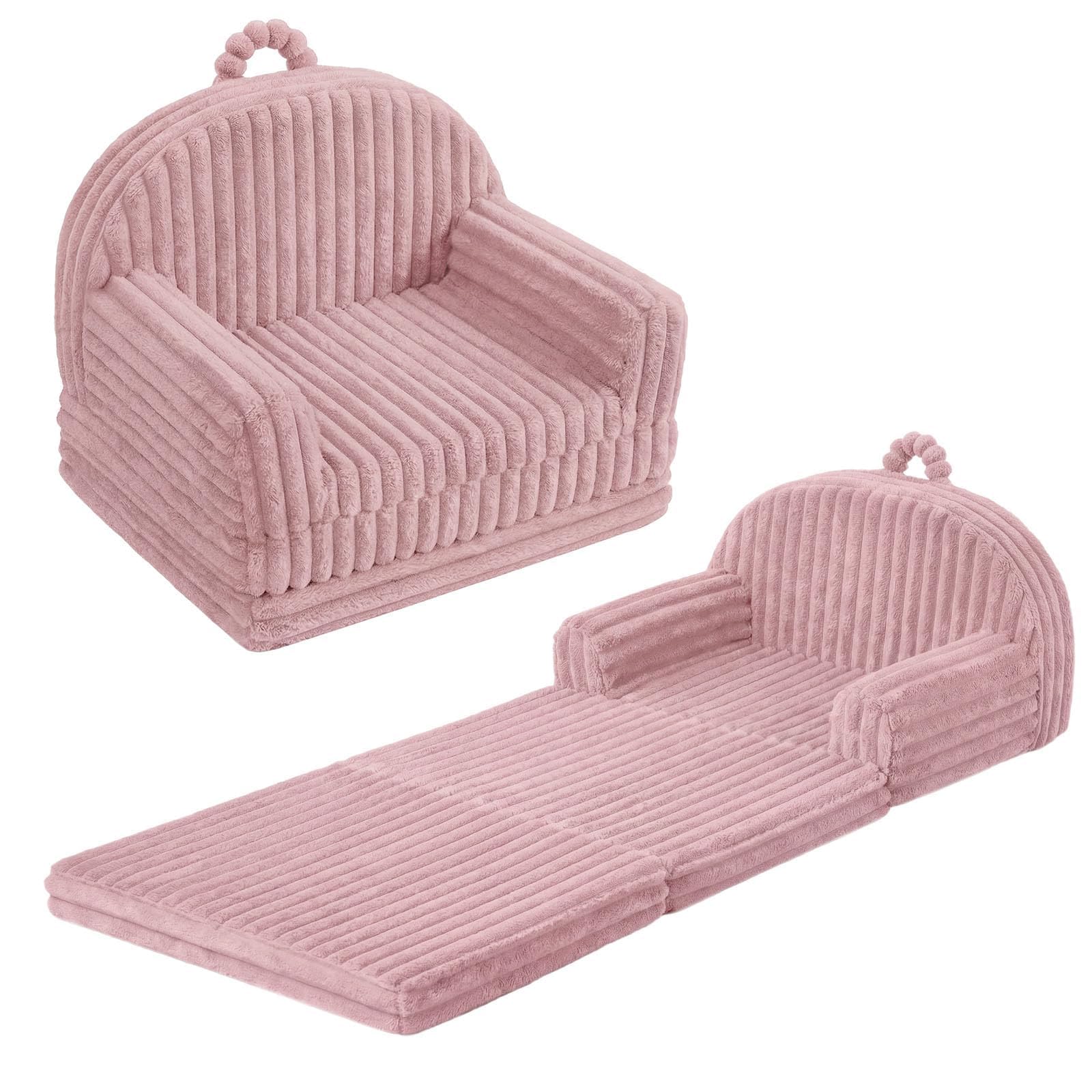 Blissful Diary Foldable Kids Couch, 2-in-1 Kids Sofa Chair, Blush Pink