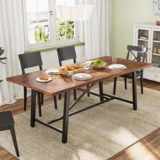 Concho 71" Wooden Rectangle Dining Table with Solid Thick Tabletop for 6-8 People, Long Rustic Kitchen Dinner Table for Home Office, Dining Room, Living Room, Rustic Brown(Chairs Not Included)