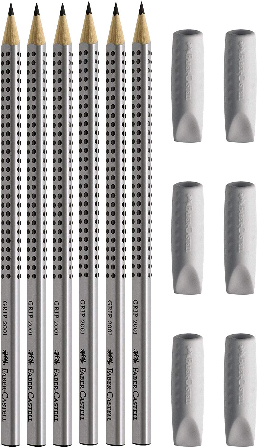 Cappucci Gomma Per Matite Faber-Castell Grip 2001 - Confezione Da 5 Pezzi Colore Grigio - Foto 10