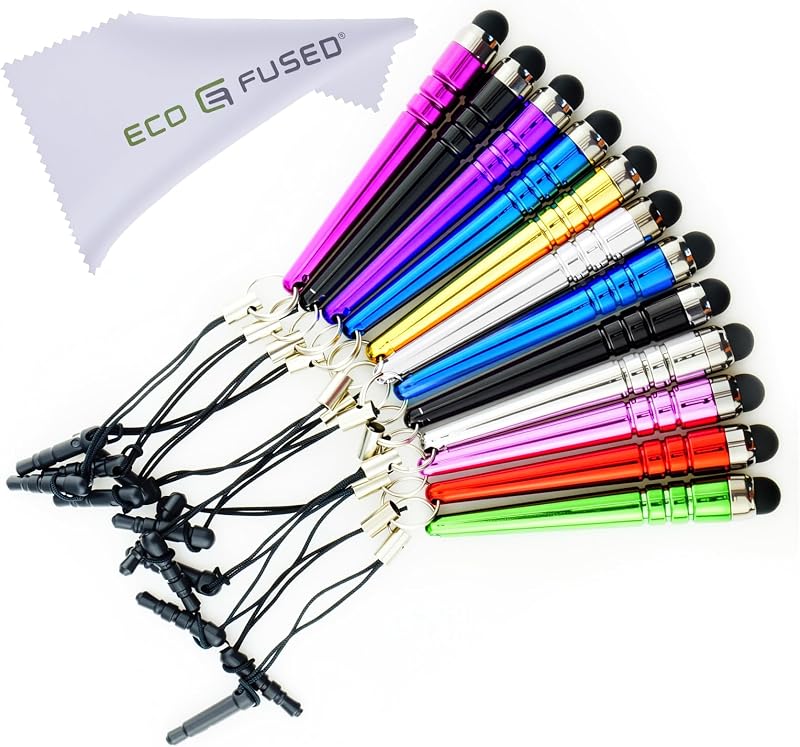 Stylus Pen Bundle 12 Pack/Short Stylus Pens with 3.5mm Jack Connector - Compatible with All Capacitive Touchscreen Devices - for iPad, iPhone, Samsung Phones, Tablets, Android Tablets and More