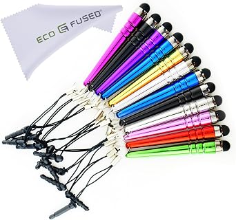 Stylus Pen Bundle 12 Pack/Short Stylus Pens with 3.5mm Jack Connector - Compatible with All Capacitive Touchscreen Devices - for iPad, iPhone, Samsung Phones, Tablets, Android Tablets and More