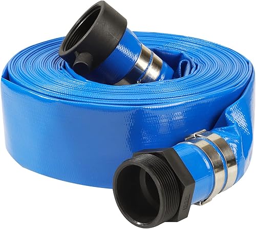 Manguera de lavado a recambio de piscina de 2 pulgadas x 100 pies con accesorios de lengüeta de pasador, manguera de descarga plana de PVC