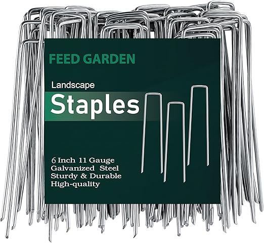 FEED GARDEN 6 Inch 500 Pack Galvanized Landscape Staples Plant Cover Stakes 11 Gauge Tent Stakes Garden Stakes Landscaping Fabric SOD Pins Yard Stakes for Decoration Weed Barrier Fabric
