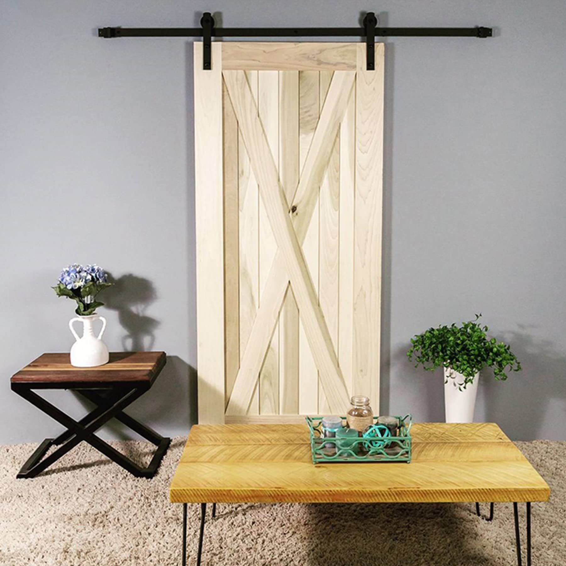 200CM Kit de Rail pour Porte Coulissante Pour Porte Coulissante Ensemble Hardware kit,Système de Porte Coulissante avec Roulettes,installation porte simple