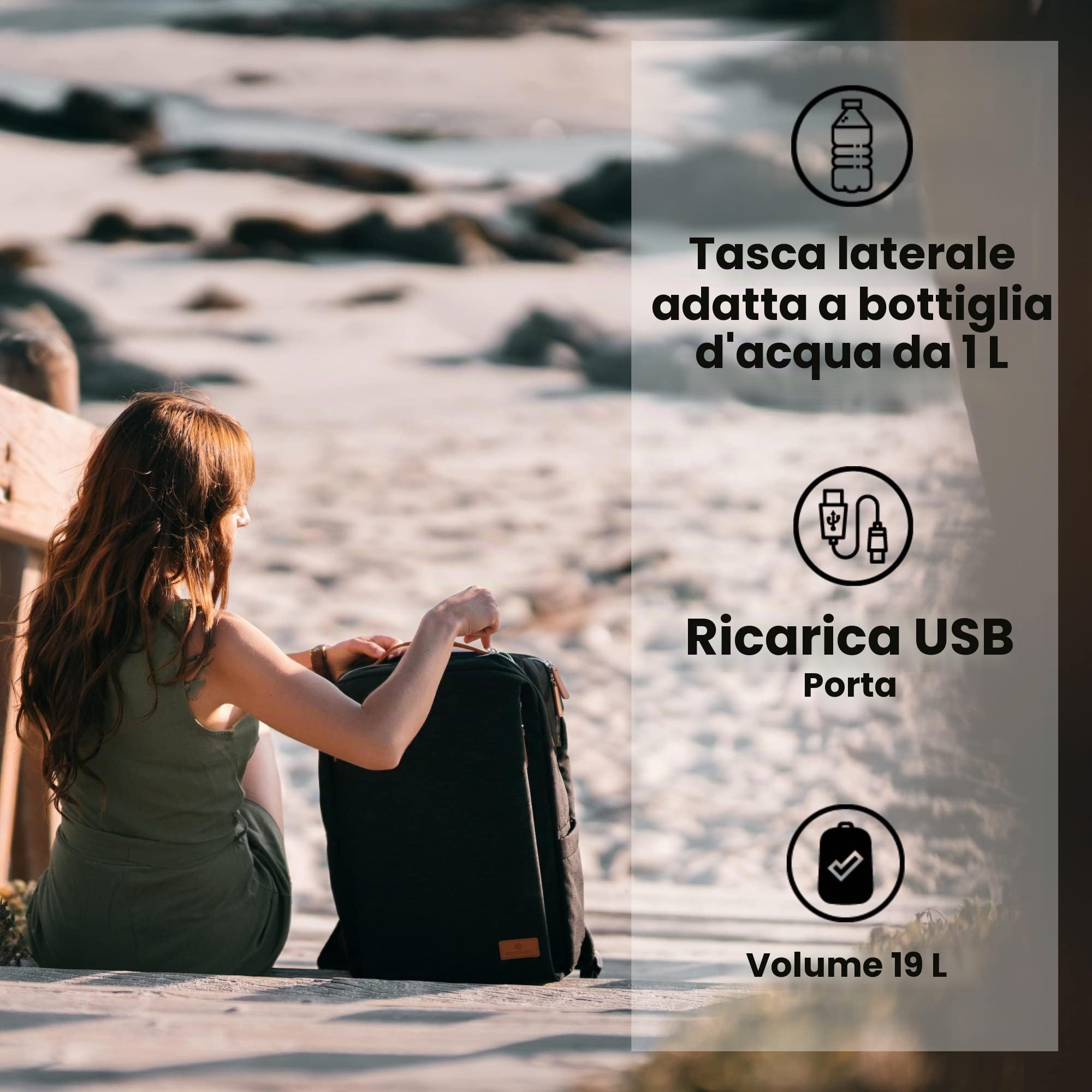 Nordace Siena - Zaino per computer portatile da 15,6 pollici, unisex, con porta di ricarica USB, impermeabile, per tutti i giorni, viaggi o lavoro