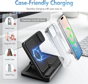 3 in 1 Wireless Charging Station for iPhone, Wireless Charger Stand(Black)