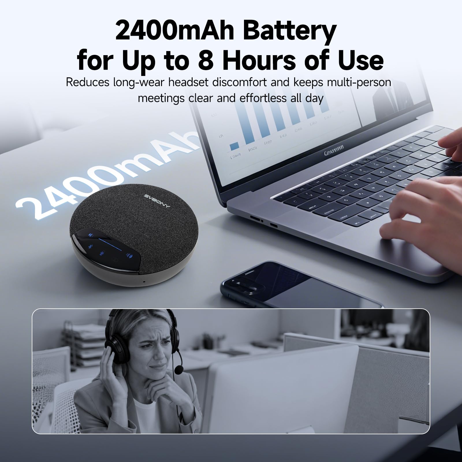 SVBONY SVN O1 Conference Microphone a Doppio Canale con Cancellazione del Rumore 3A+AI, 4 Microfoni per La Ripresa Vocale a 360°, 3 Connettori Plug-&-Play per Sala Conferenze di Medie Dimensioni