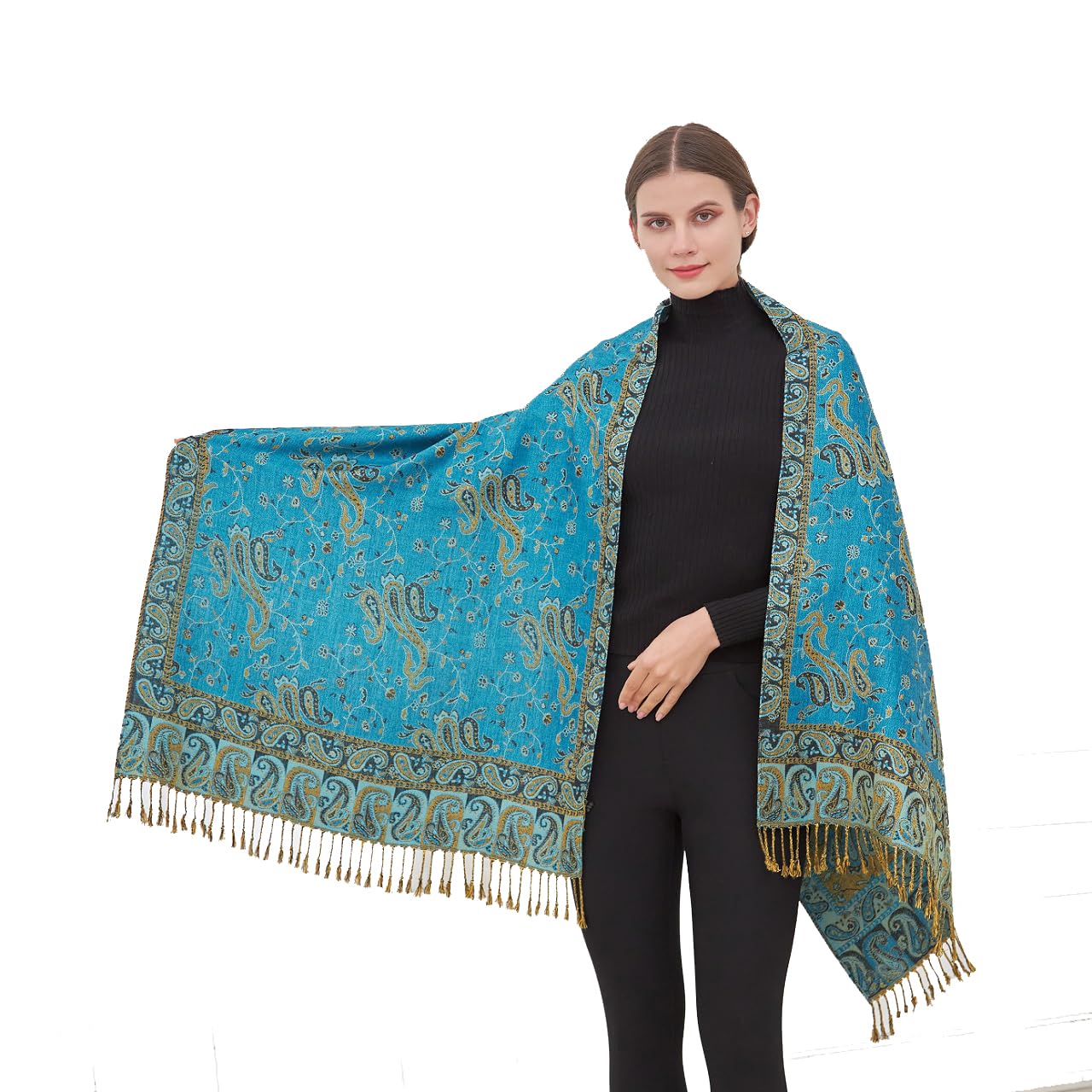 小物 STILL JACQUARD LONG STOLE (DUSTY BLUE) Silver Fever Jacquard Paisley Pashmina Shawl Scarf Stole Double