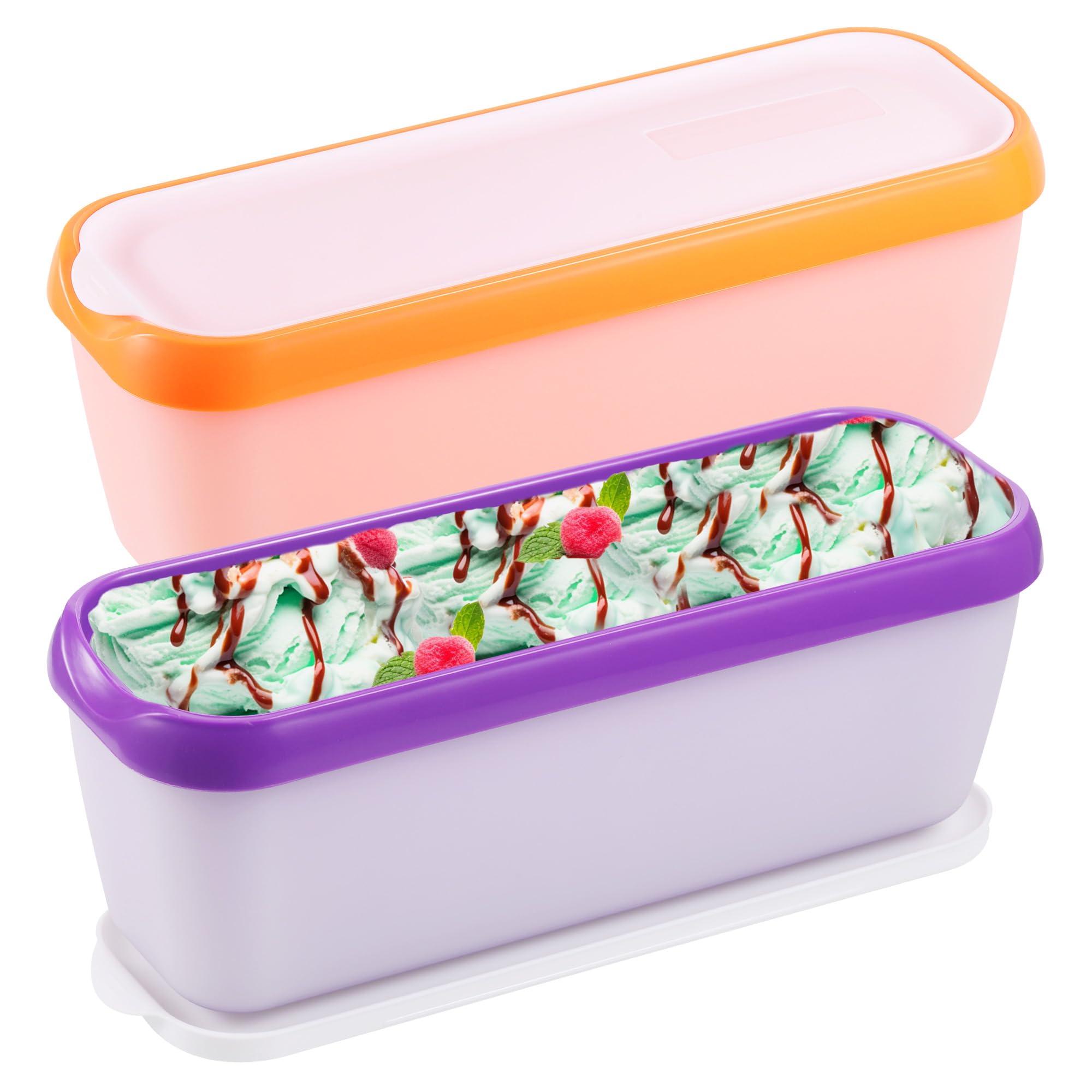 2 Pezzi Contenitori per Gelato da 1.5L con Coperchi, Vaschette per Gelato Riutilizzabili, Contenitori Gelato Freezer per Yogurt Gelato e Sorbetto Fatti in Casa, Senza BPA