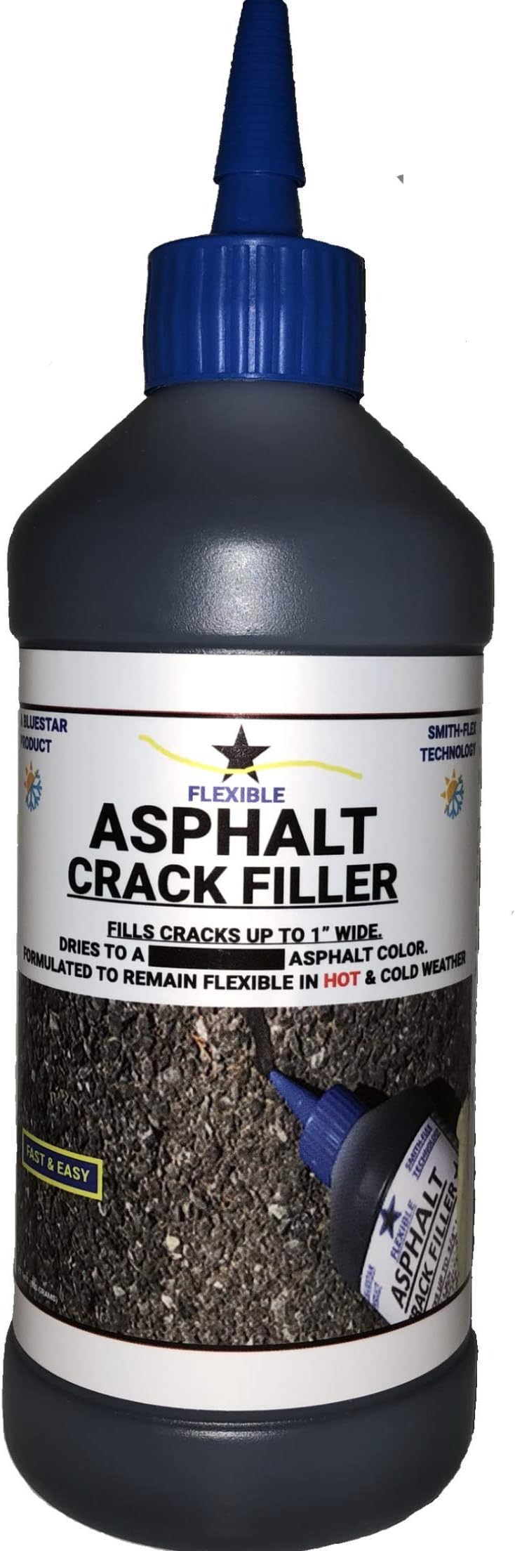 Bluestar Flexible Asphalt Crack Filler, DIY - No Special Tools Needed, Fill Cracks in Asphalt Driveways and Parking Lots. 16 fl. oz. Bottle.