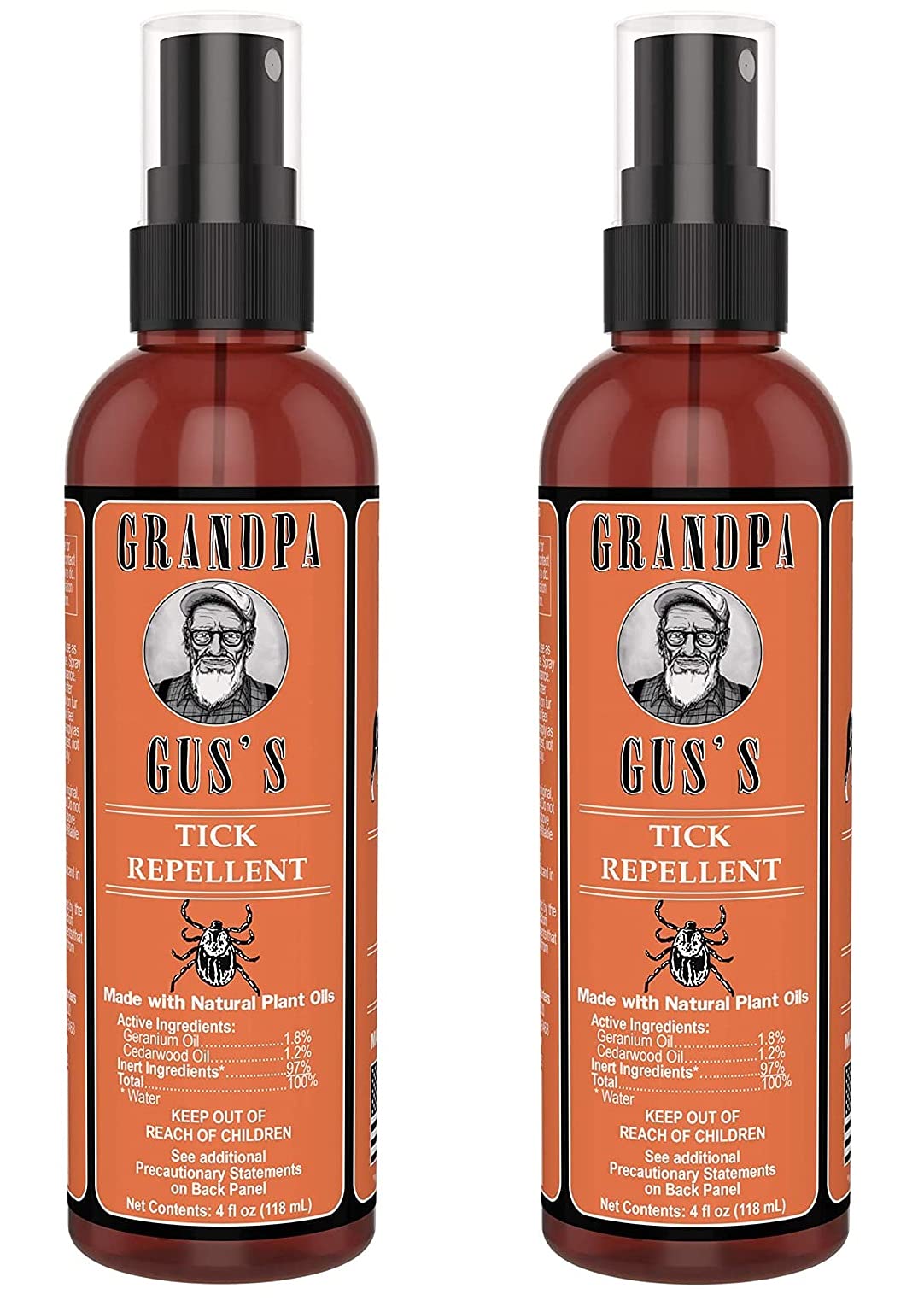 Grandpa Gus's Tick Repellent Spray with Plant-Based Actives, No DEET, 4 oz, Pack of 2